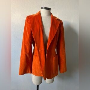 Harve Benard Vibrant Orange Velvet fitted Blazer jacket with pockets
